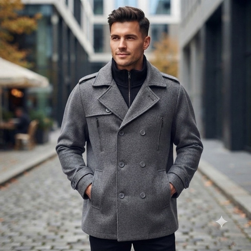 Whispering Smith Gray Lined Double Breasted Heavy Wool Blend Coat Large Read